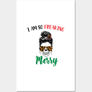 I Am Freaking Merry Mom Life Skull - Funny Christmas cheetah Glasses - Beautiful Sunflower Chetah Christmas Posters and Art